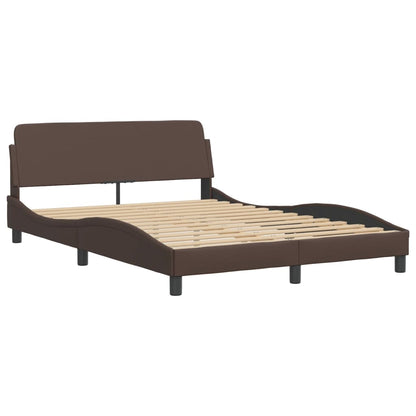 Estrutura cama c/ cabeceira couro artificial 140x190cm castanho