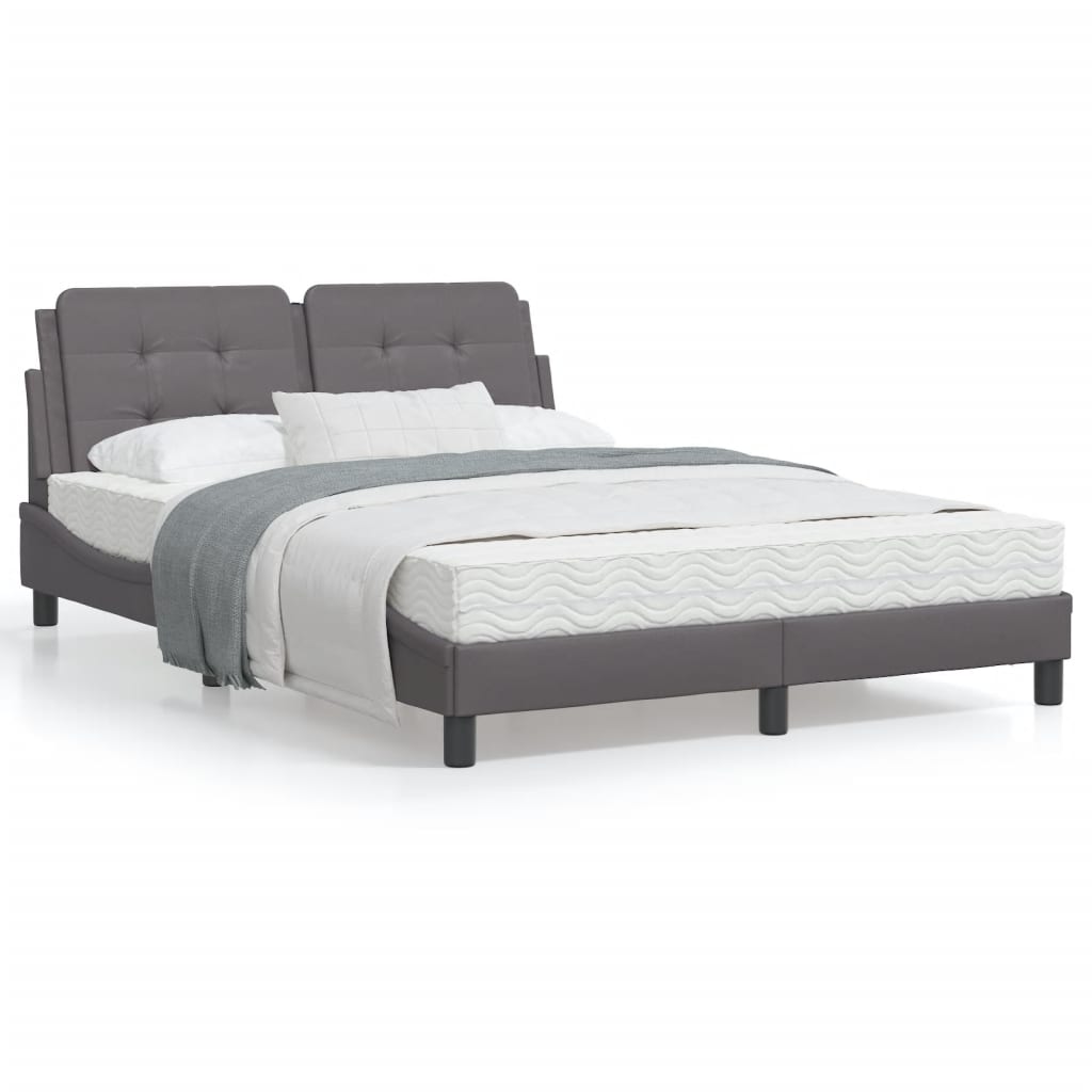 Estrutura cama c/ cabeceira 140x190cm couro artificial cinzento