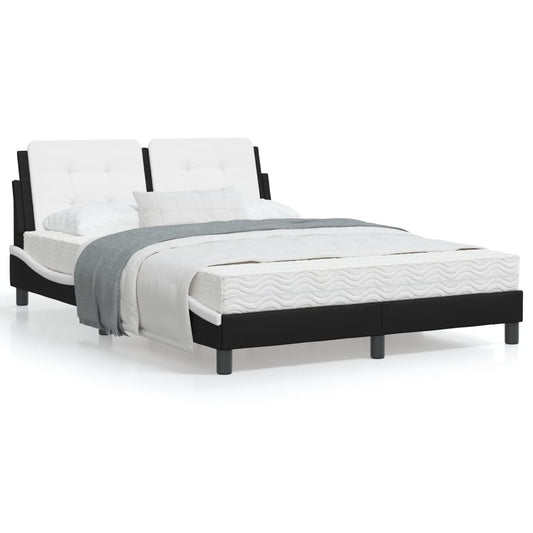 Estrutura cama c/ cabeceira couro artif. 140x190cm preto/branco