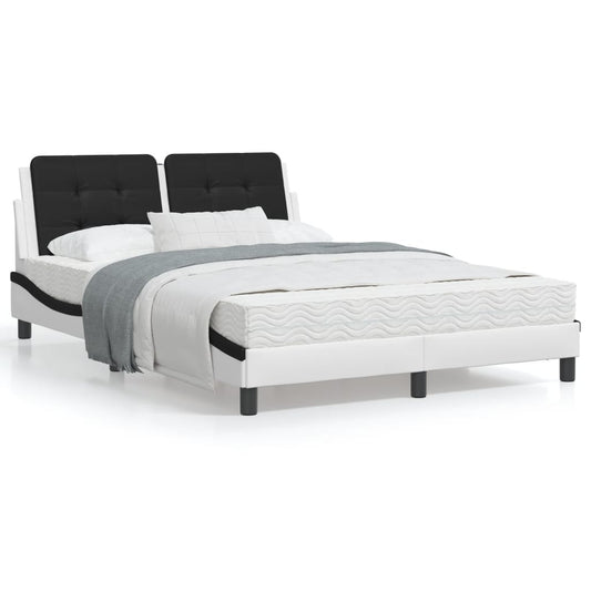 Estrutura cama c/ cabeceira couro artif. 140x190cm branco/preto