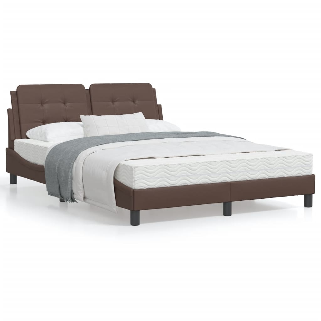 Estrutura cama c/ cabeceira 140x200cm couro artificial castanho