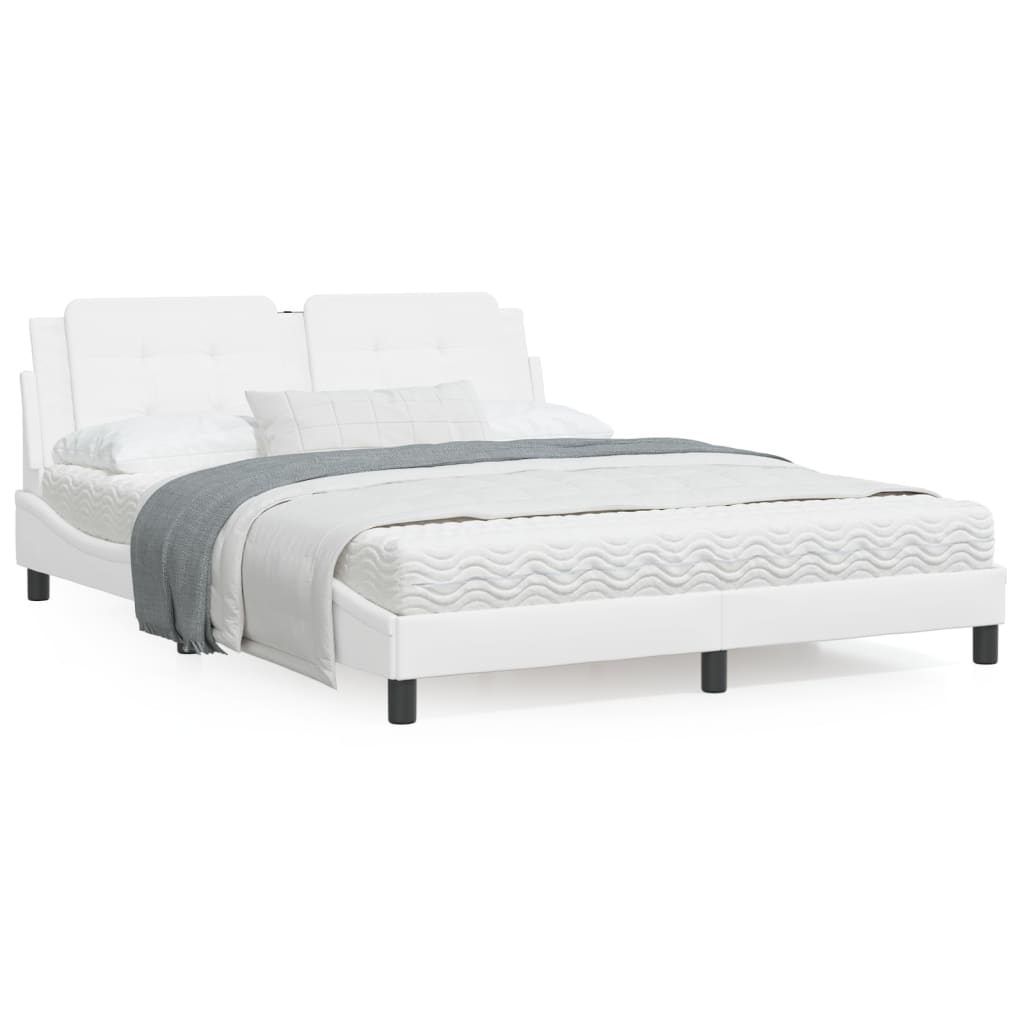 Estrutura cama c/ cabeceira 160x200 cm couro artificial branco