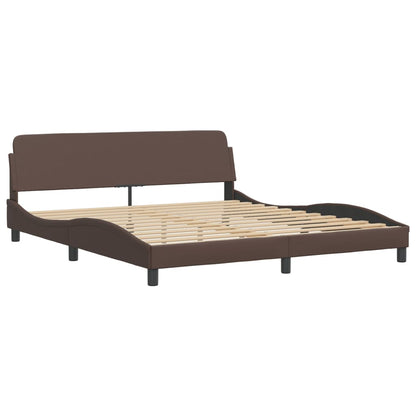 Estrutura cama c/ cabeceira 180x200cm couro artificial castanho