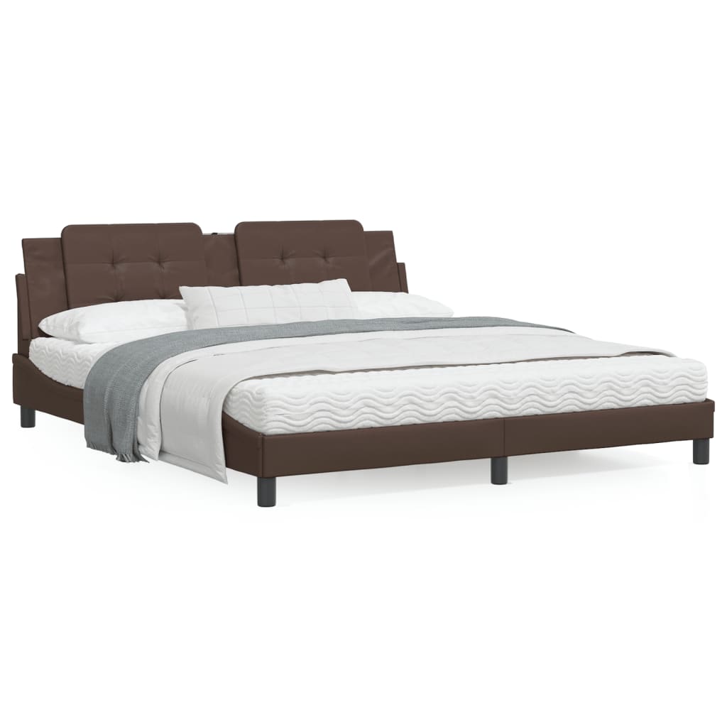 Estrutura cama c/ cabeceira 180x200cm couro artificial castanho