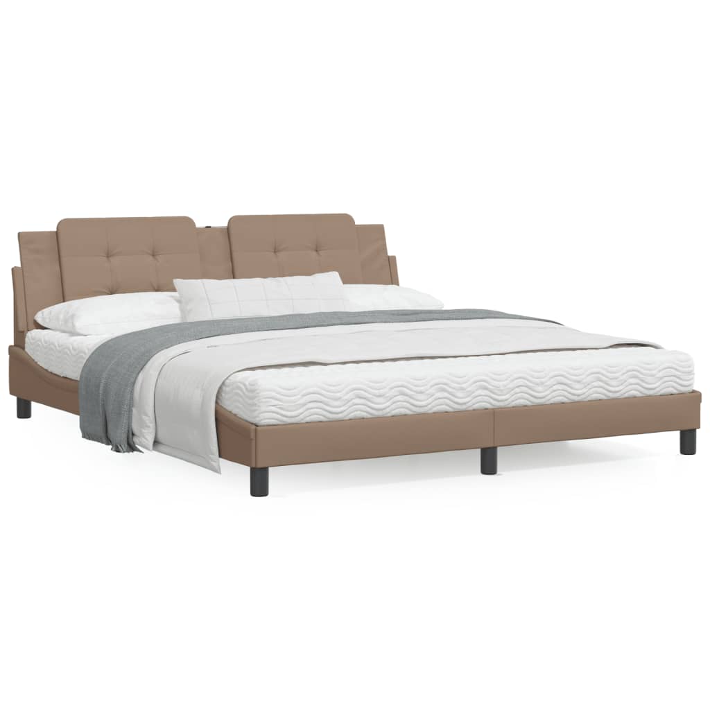 Estrutura cama cabeceira 180x200 cm couro artificial cappuccino