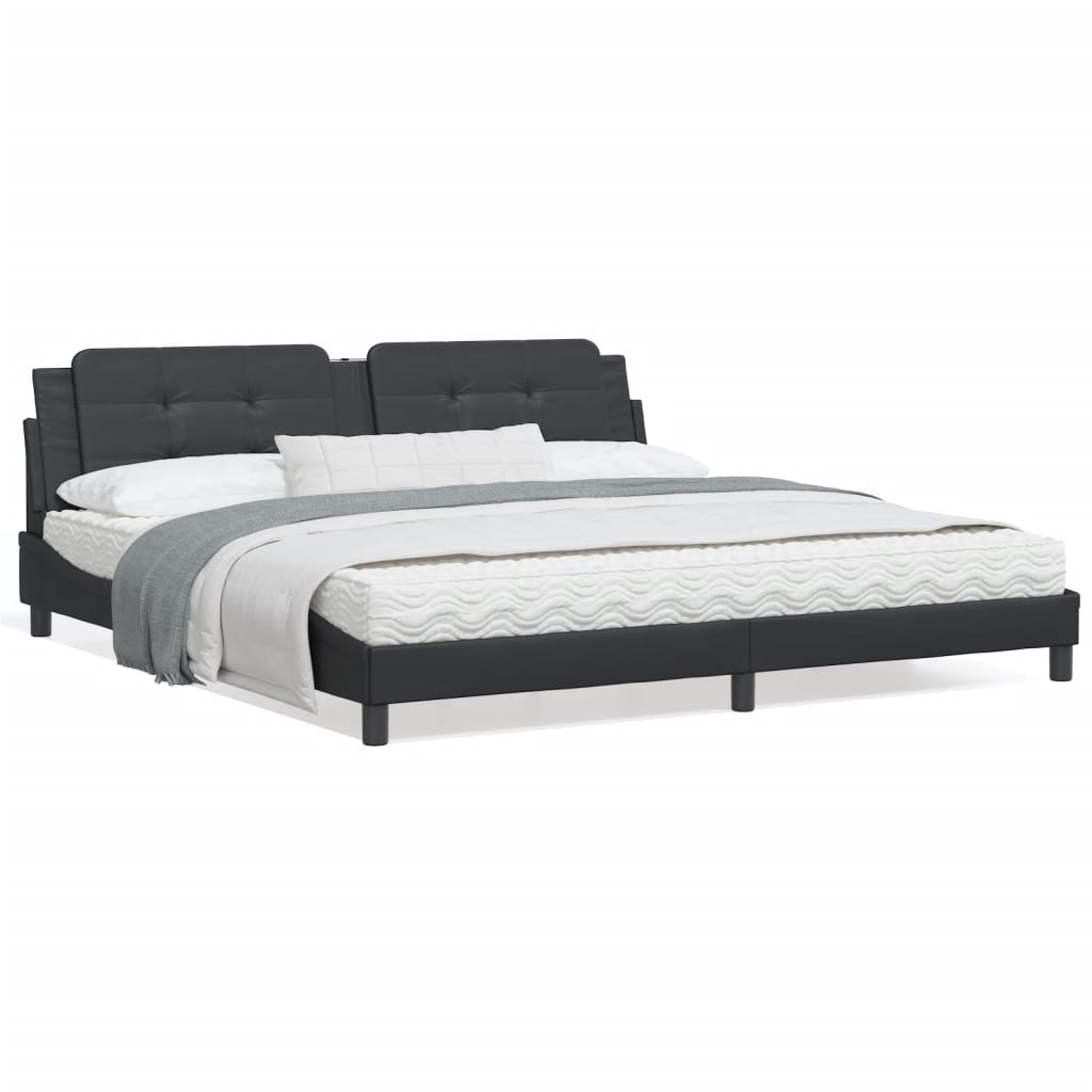 Estrutura cama c/ cabeceira 200x200 cm couro artificial preto