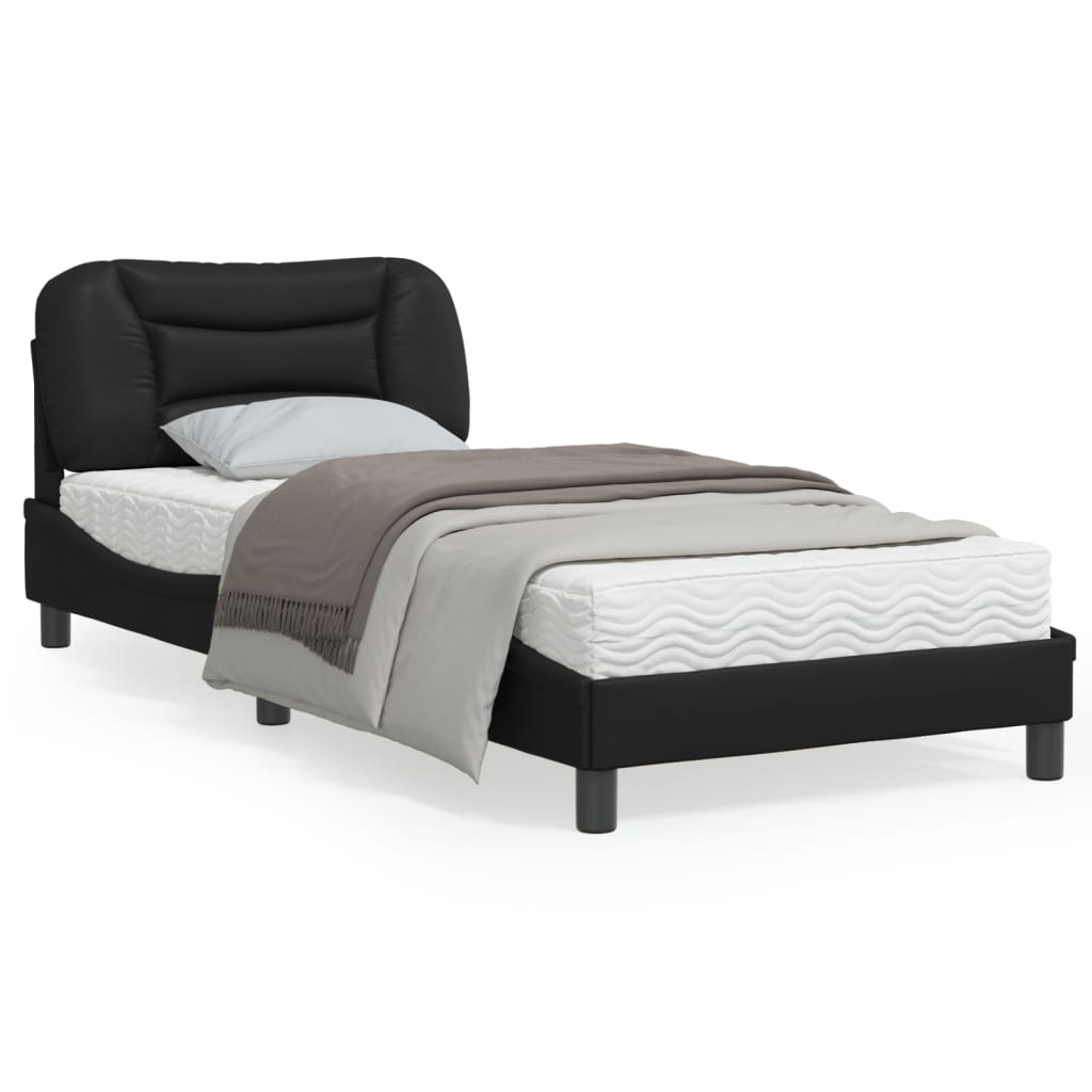 Estrutura de cama c/ cabeceira 90x190 cm couro artificial preto