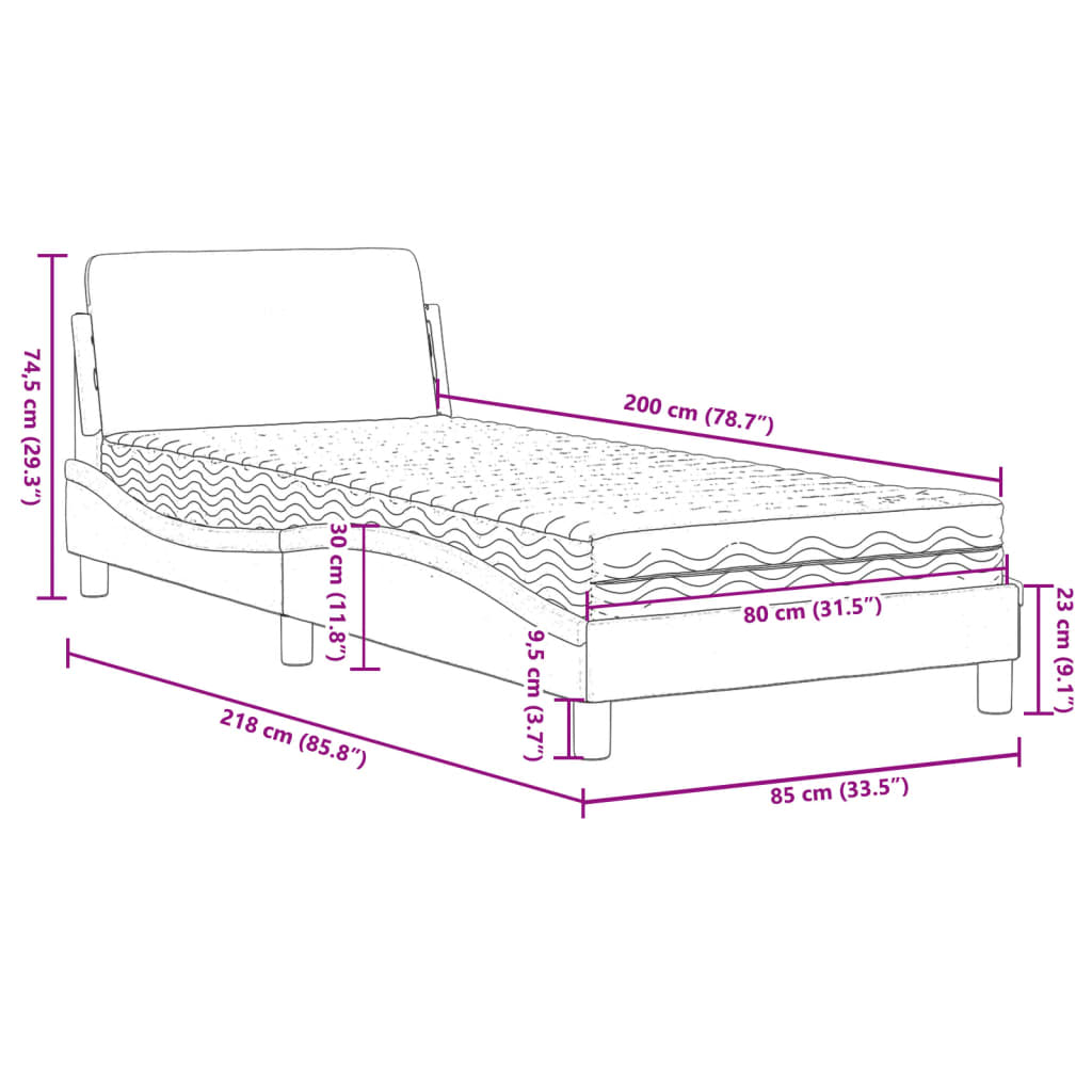 Cama com colchão 80x200 cm tecido cinzento-escuro