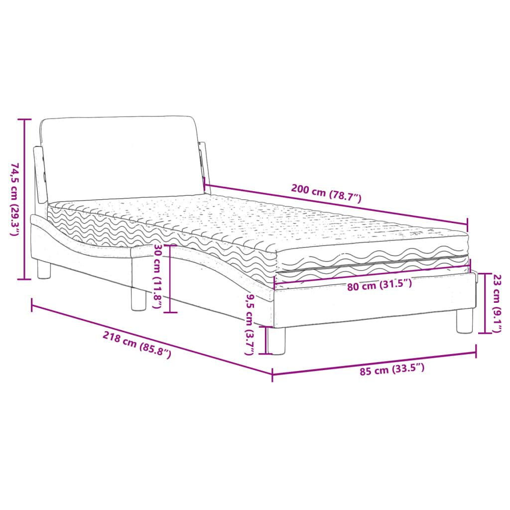 Cama com colchão 80x200 cm tecido preto