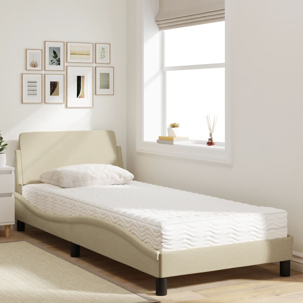 Cama com colchão 80x200 cm tecido cor creme