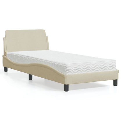 Cama com colchão 80x200 cm tecido cor creme