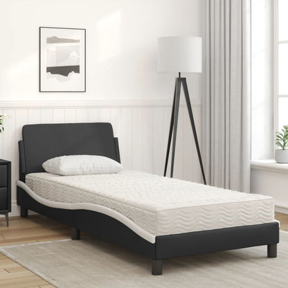 Cama com colchão 80x200 cm couro artificial preto e branco