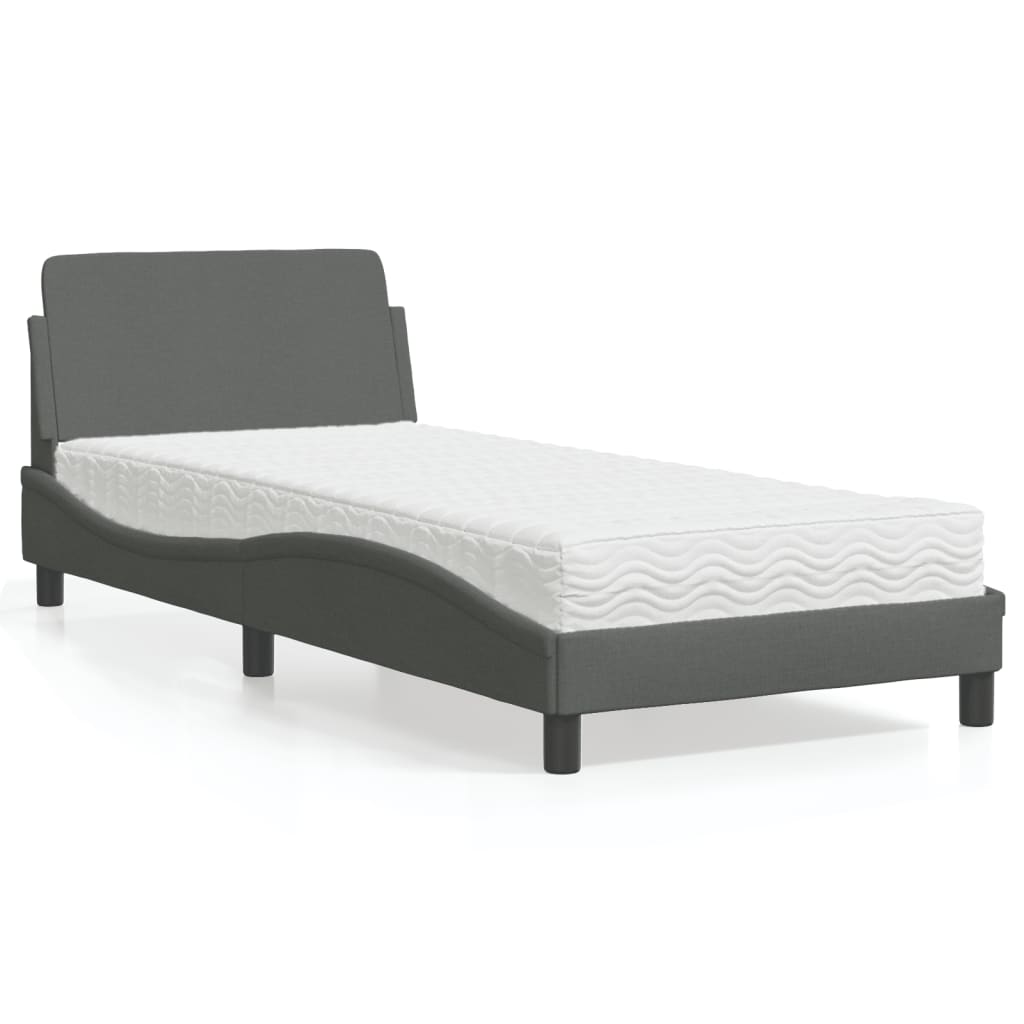 Cama com colchão 90x190 cm tecido cinzento-escuro