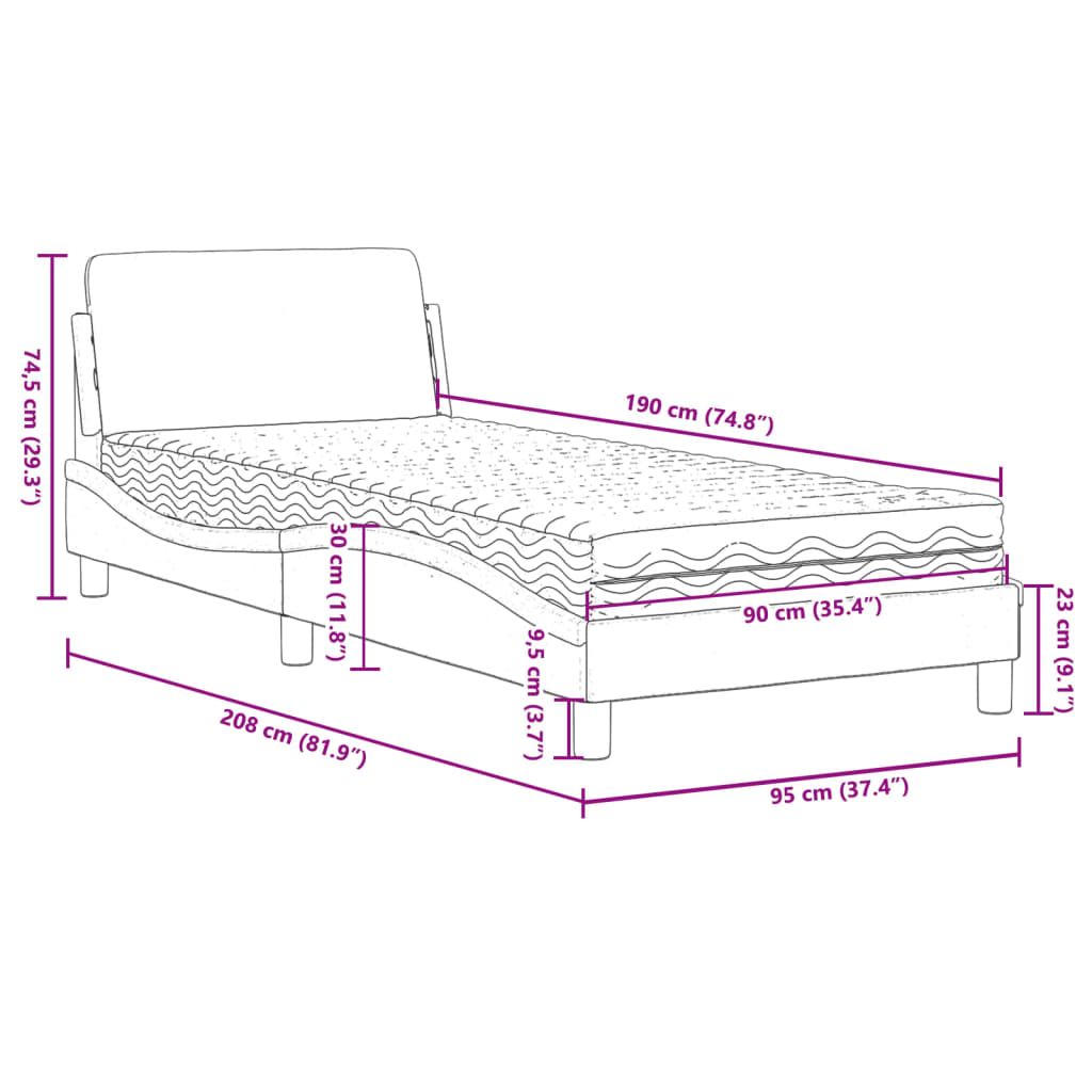 Cama com colchão 90x190 cm tecido castanho-escuro