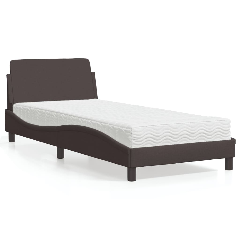 Cama com colchão 90x190 cm tecido castanho-escuro