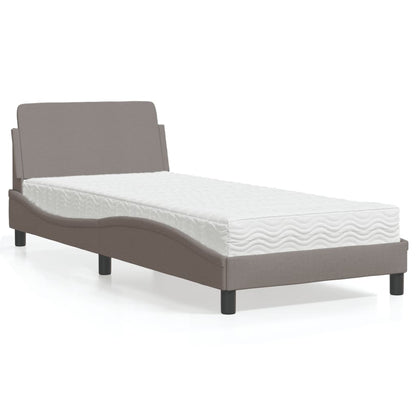 Cama com colchão 90x190 cm tecido castanho-acinzentado