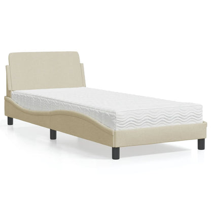 Cama com colchão 90x190 cm tecido cor creme