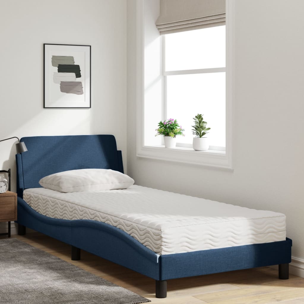 Cama com colchão 90x190 cm tecido azul