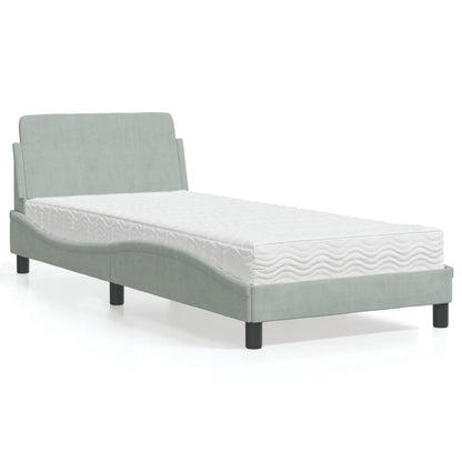 Cama com colchão 90x190 cm veludo cinzento-claro