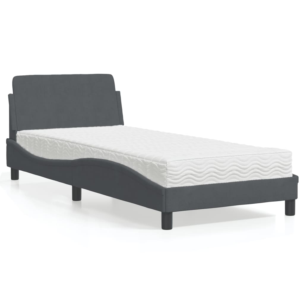 Cama com colchão 90x190 cm veludo cinzento-escuro