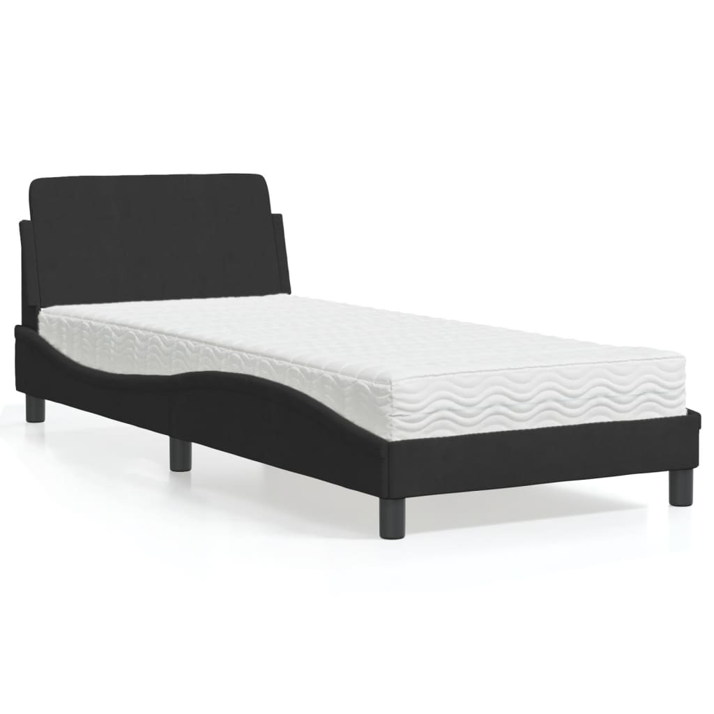 Cama com colchão 90x190 cm veludo preto