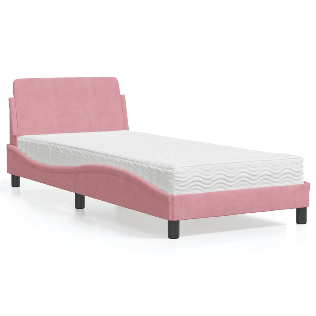 Cama com colchão 90x190 cm veludo rosa