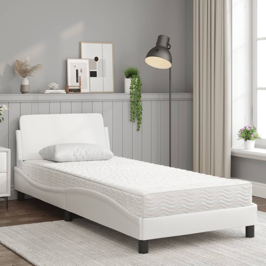 Cama com colchão 90x190 cm couro artificial branco