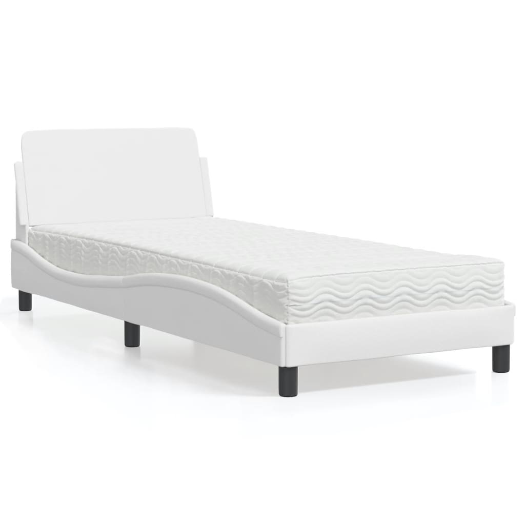 Cama com colchão 90x190 cm couro artificial branco