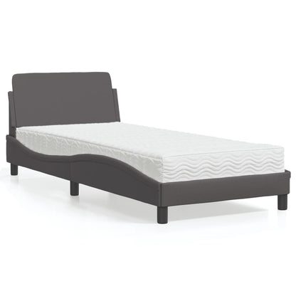 Cama com colchão 90x190 cm couro artificial cinzento