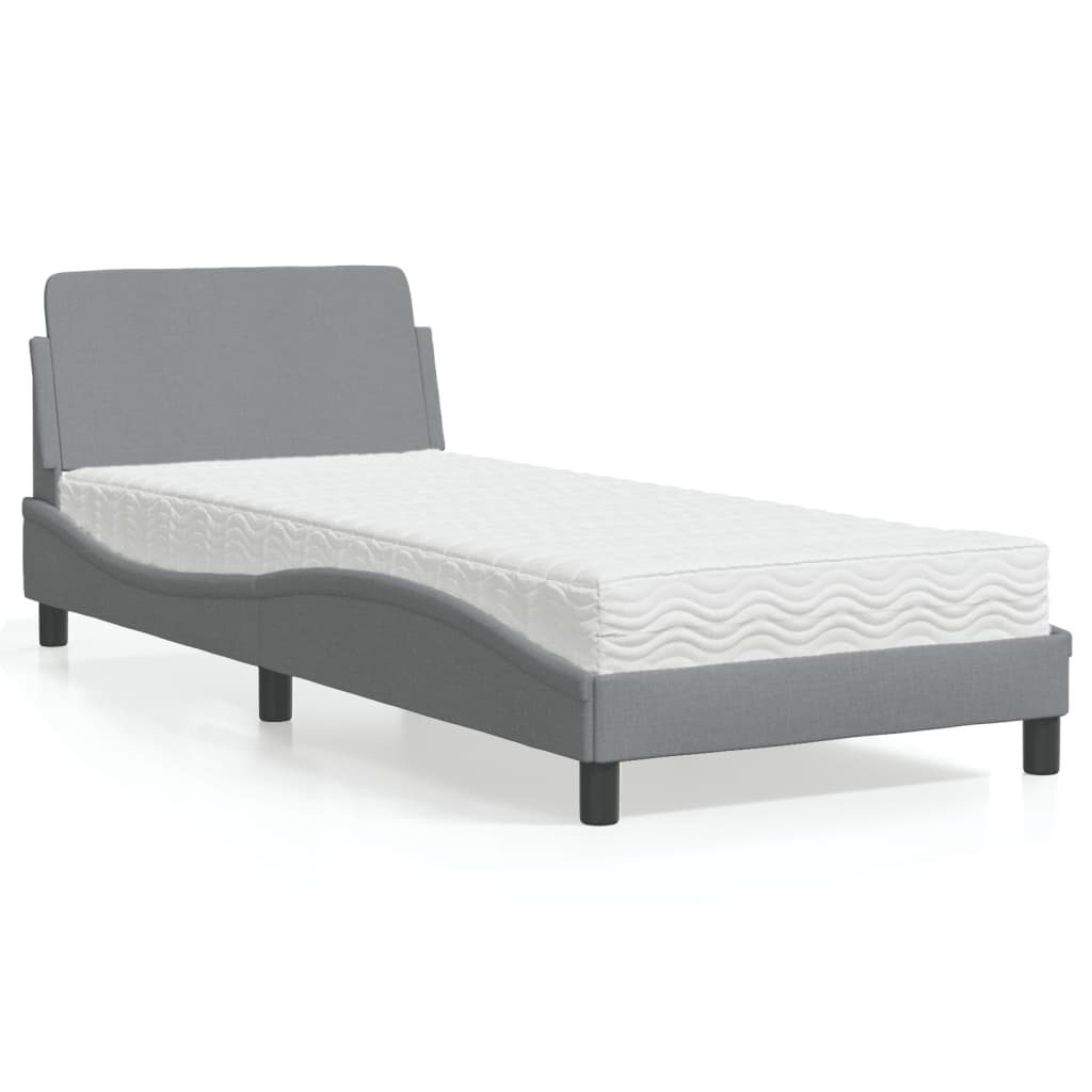 Cama com colchão 90x200 cm tecido cinzento-claro