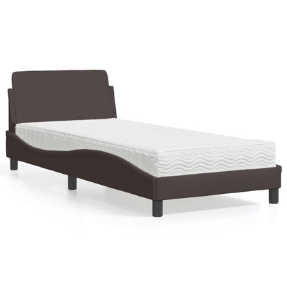 Cama com colchão 90x200 cm tecido castanho-escuro