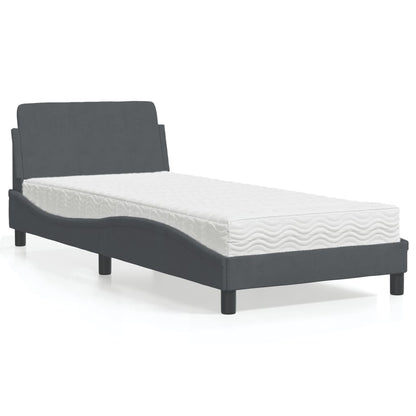 Cama com colchão 90x200 cm veludo cinzento-escuro