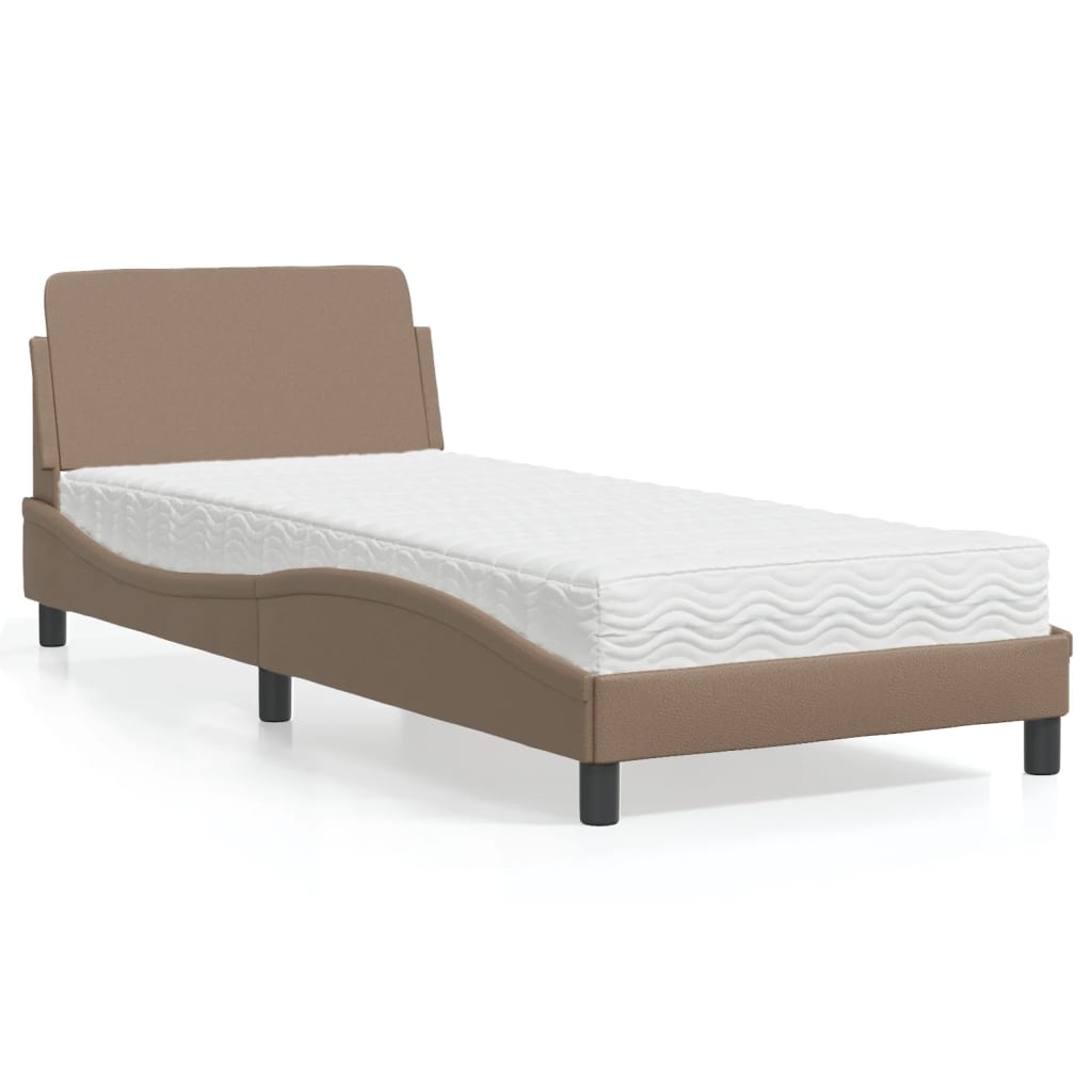 Cama com colchão 90x200 cm couro artificial cor cappuccino