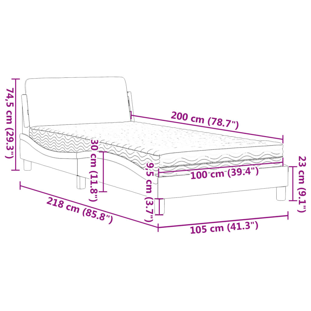 Cama com colchão 100x200 cm tecido cinzento-claro