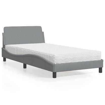 Cama com colchão 100x200 cm tecido cinzento-claro