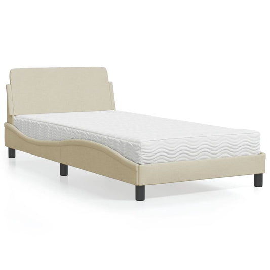 Cama com colchão 100x200 cm tecido cor creme