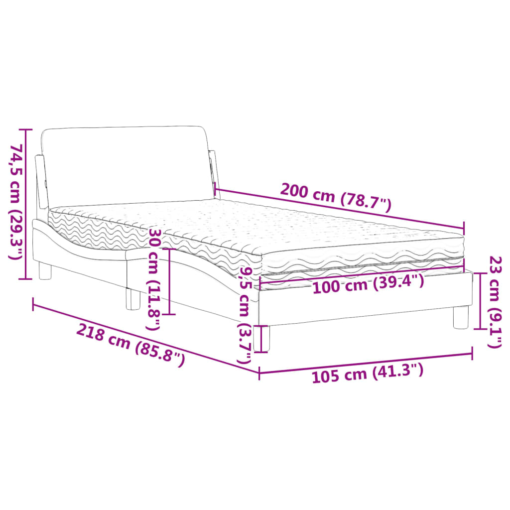 Cama com colchão 100x200 cm veludo preto