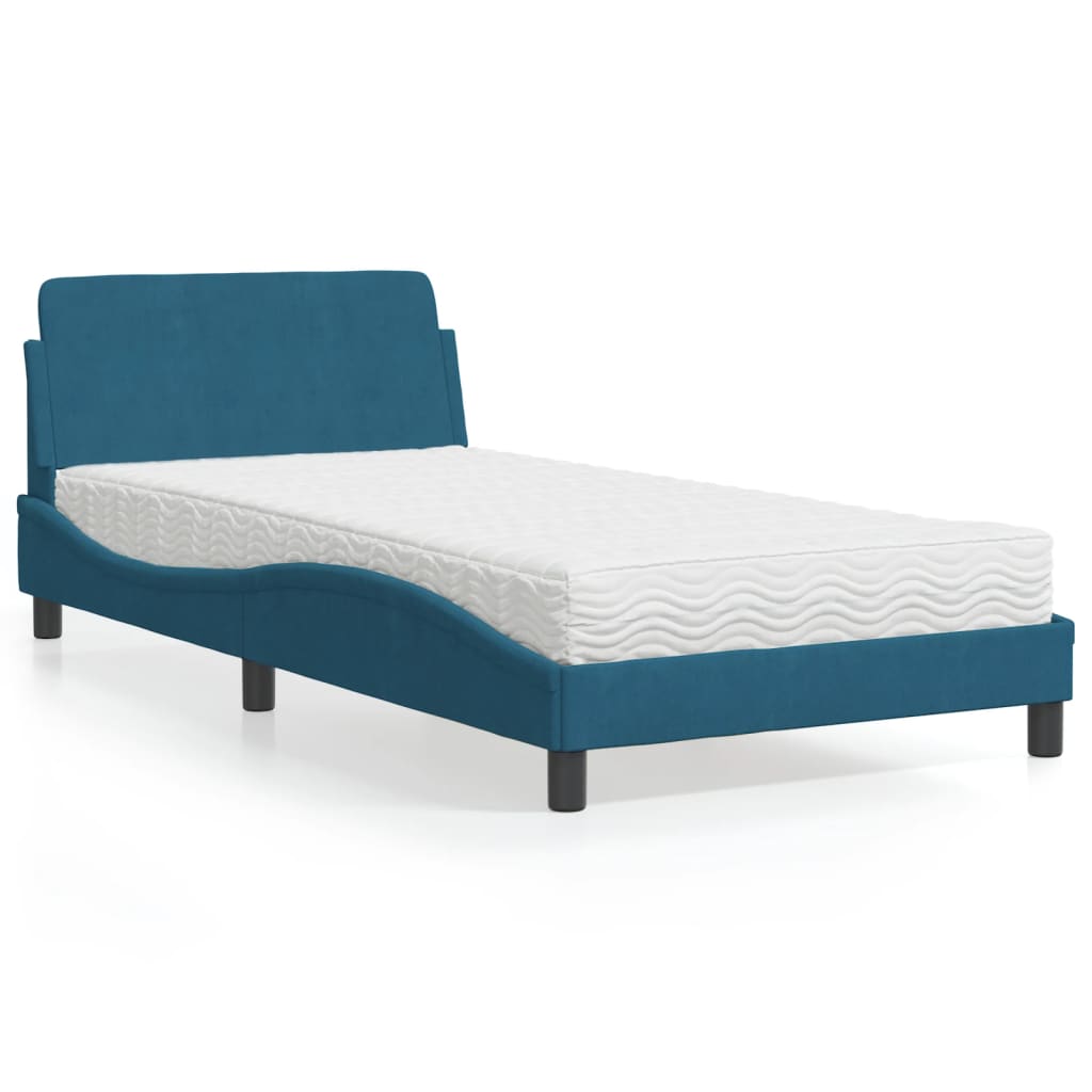 Cama com colchão 100x200 cm veludo azul