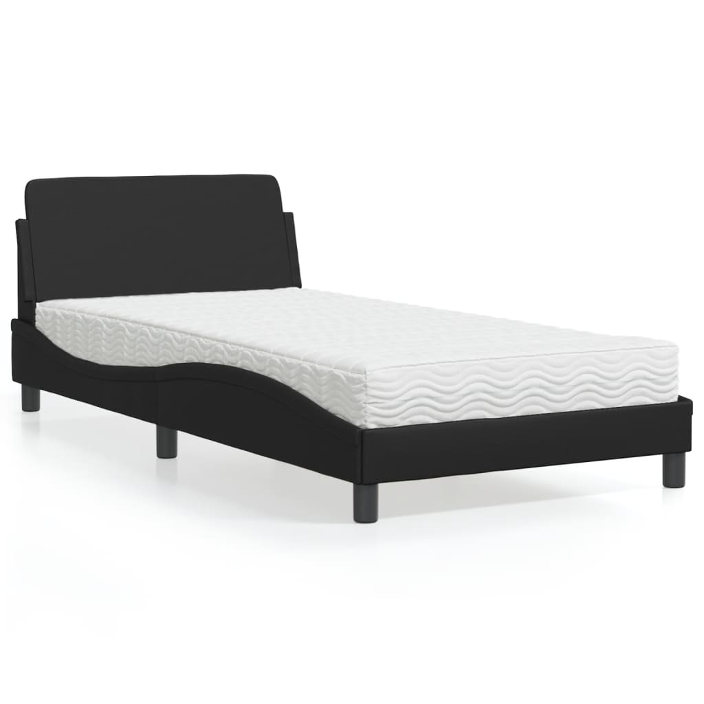 Cama com colchão 100x200 cm couro artificial preto