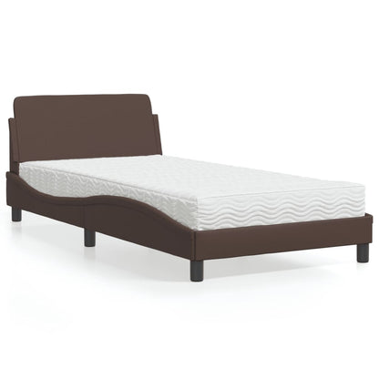 Cama com colchão 100x200 cm couro artificial castanho