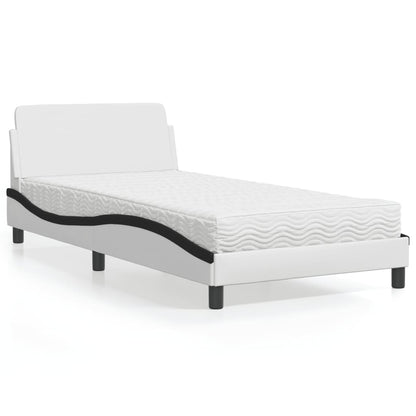 Cama com colchão 100x200 cm couro artificial branco e preto