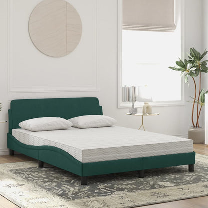 Cama com colchão 120x200 cm veludo verde-escuro