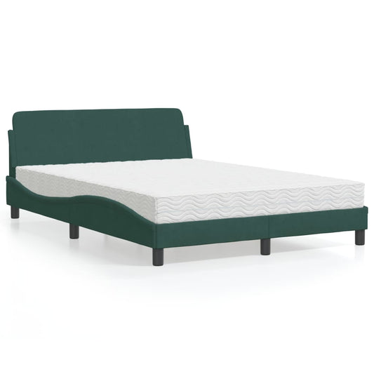 Cama com colchão 120x200 cm veludo verde-escuro