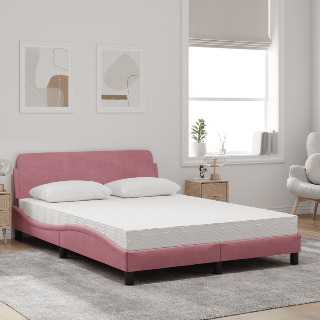 Cama com colchão 120x200 cm veludo rosa