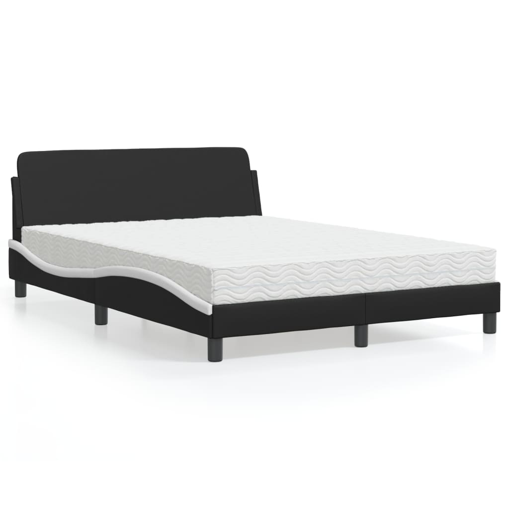 Cama com colchão 120x200 cm couro artificial preto e branco