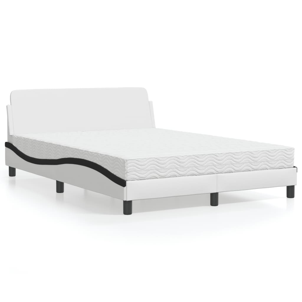 Cama com colchão 120x200 cm couro artificial branco e preto