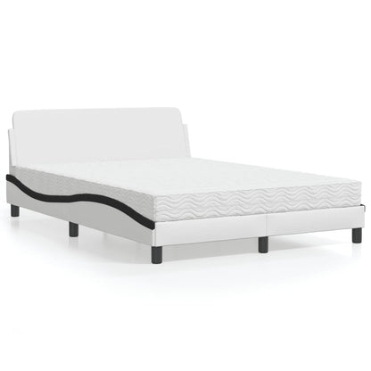 Cama com colchão 120x200 cm couro artificial branco e preto