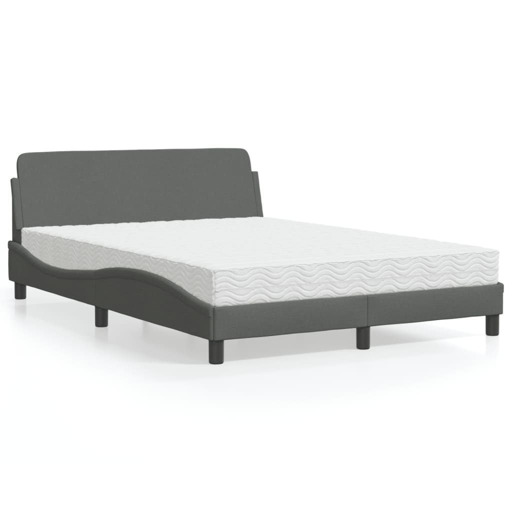 Cama com colchão 140x190 cm tecido cinzento-escuro