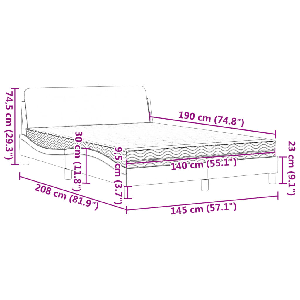 Cama com colchão 140x190 cm tecido cor creme