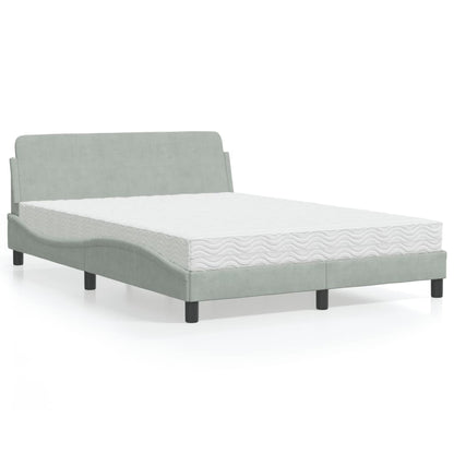 Cama com colchão 140x190 cm veludo cinzento-claro